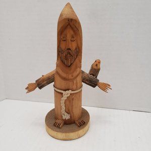 Pete Ortega Carved Wood Wooden Sculpture Signed Fiure Fold Art